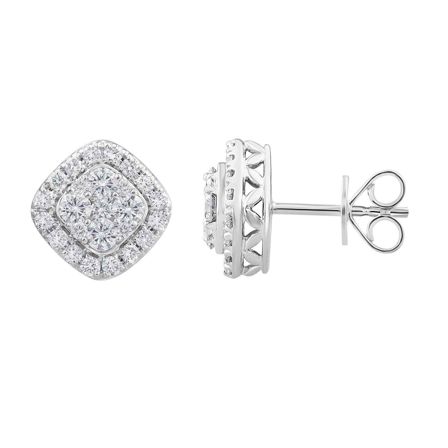 Adamante 1-1/10 ct. tw. Round Cluster Lab-Grown Diamond Earrings in 14K White Gold