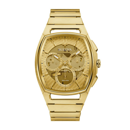 Bulova Men's Curv Gold-Tone Stainless Steel Watch with Open Aperture Champagne Dial
