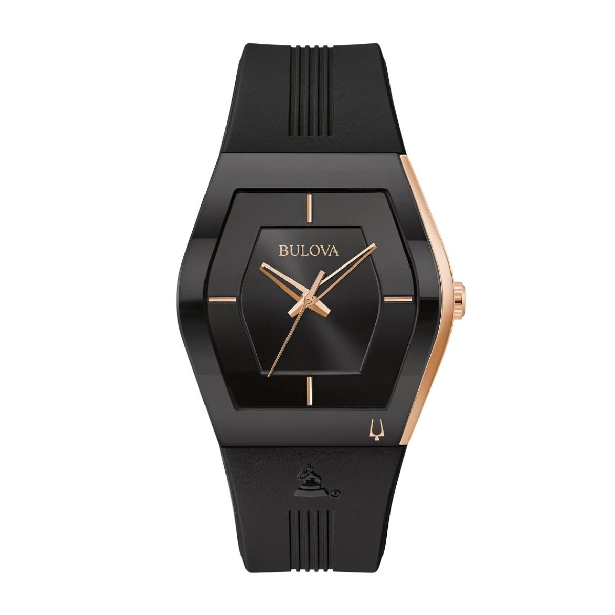 Bulova Men's Gemini Latin Grammy Black Stainless Steel Watch with Black Dial & Black Silicone Strap