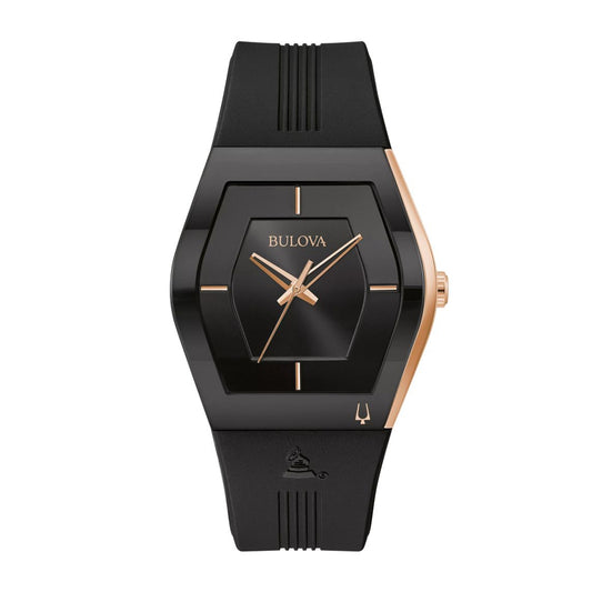 Bulova Men's Gemini Latin Grammy Black Stainless Steel Watch with Black Dial & Black Silicone Strap
