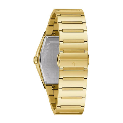 Bulova Men's Gemini Gold-Tone Stainless Steel Watch with Black Dial front view