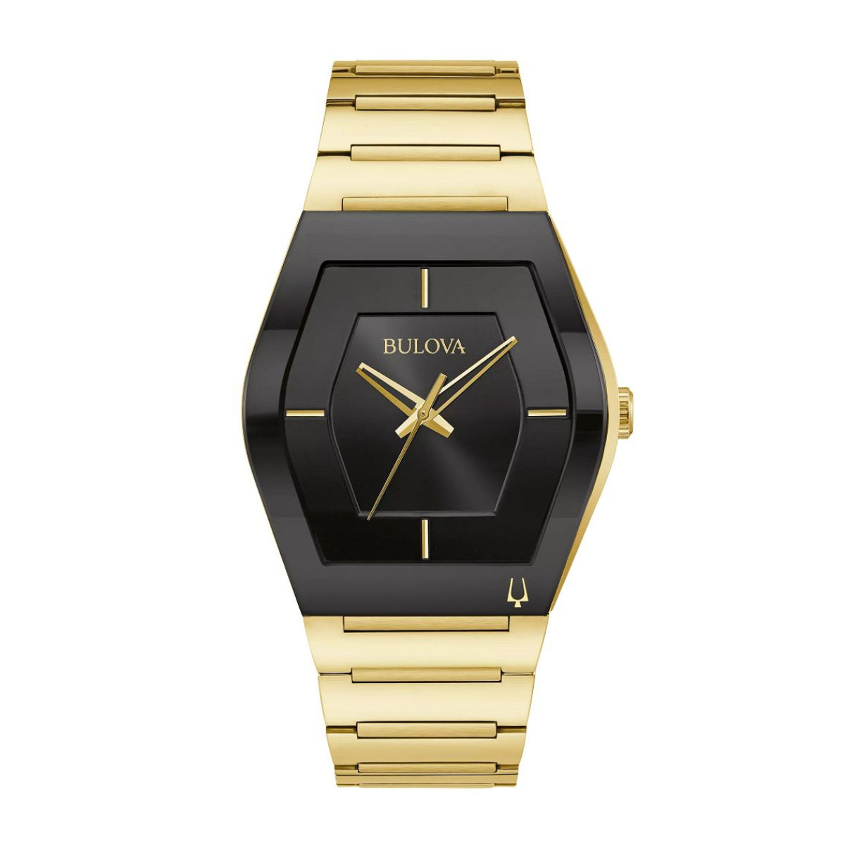 Bulova Men's Gemini Gold-Tone Stainless Steel Watch with Black Dial