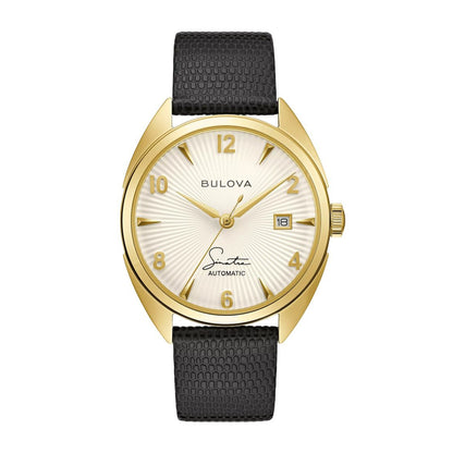 Bulova Frank Sinatra Fly Me to the Moon Watch with Silver Dial & Black Leather Strap