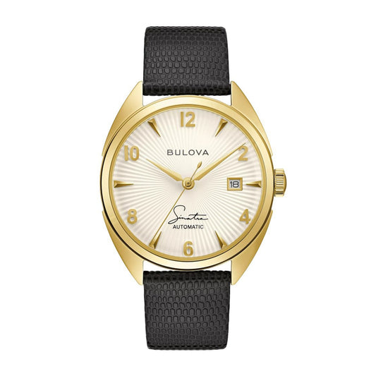 Bulova Frank Sinatra Fly Me to the Moon Watch with Silver Dial & Black Leather Strap