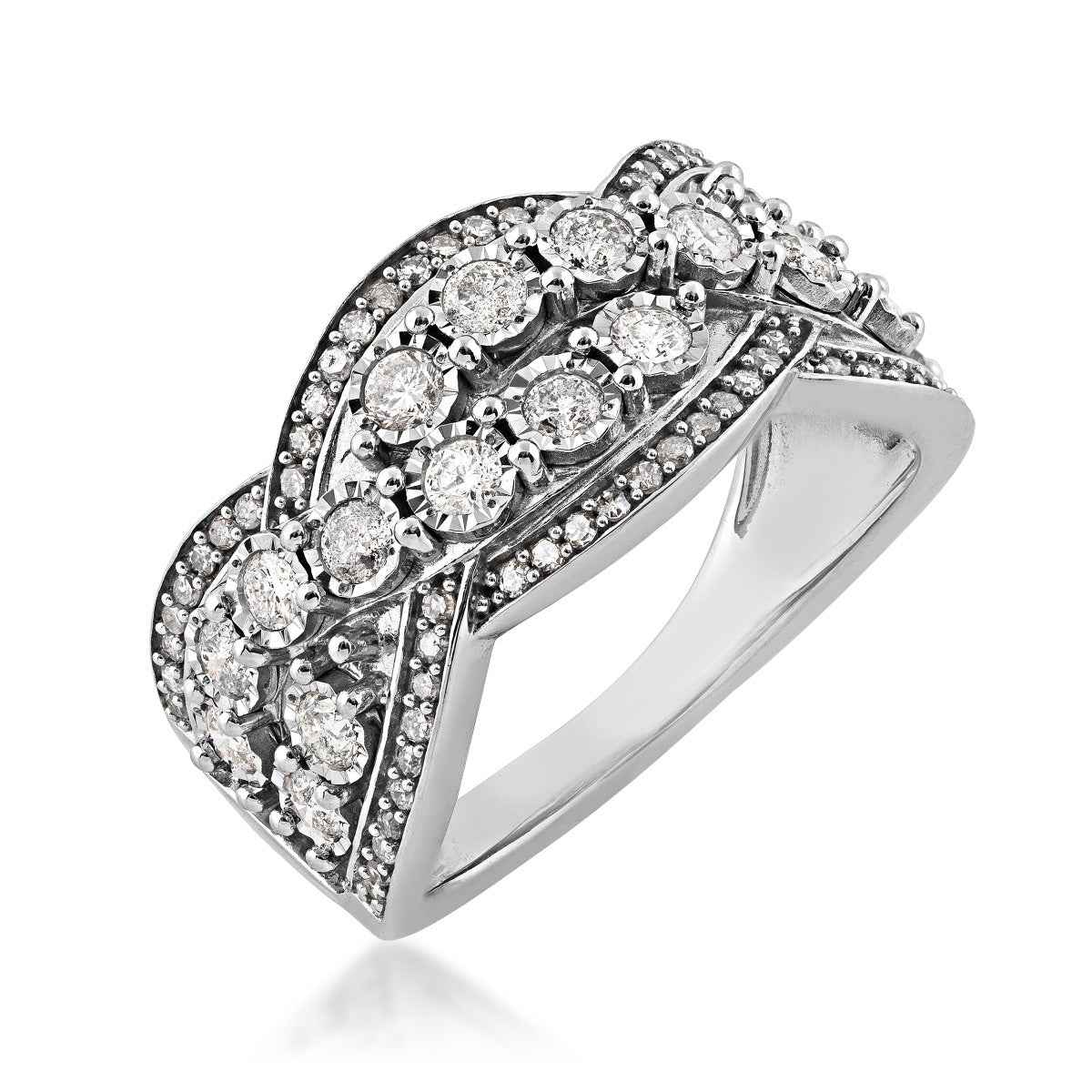 1 ct. tw. Diamond Multi-Row Crossover Band in 10K White Gold front view