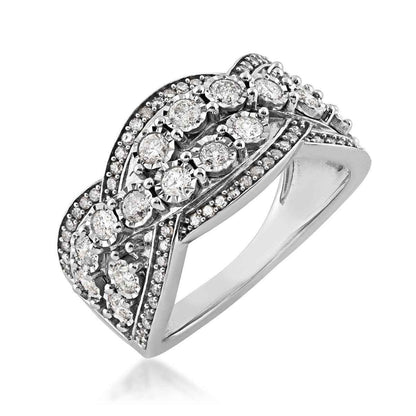 1 ct. tw. Diamond Multi-Row Crossover Band in 10K White Gold front view