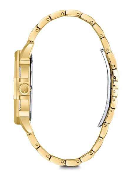 Bulova Crystal Collection Men's Embellished Watch with Multifunction Movement in Gold-Tone Stainless Steel front view