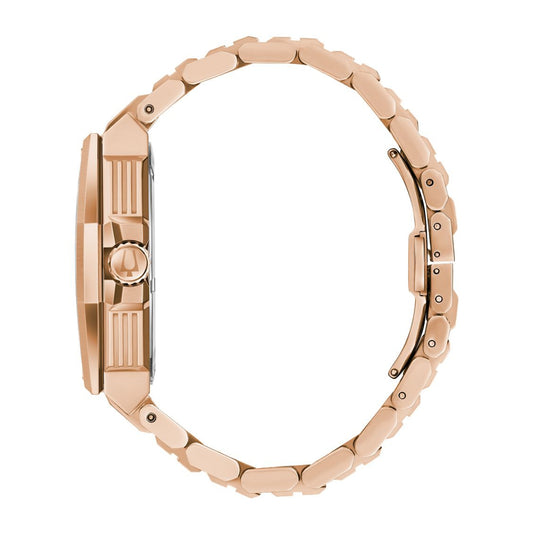 Bulova Men's Precisionist X Pink Gold-Tone Stainless Steel Watch with Black Dial front view