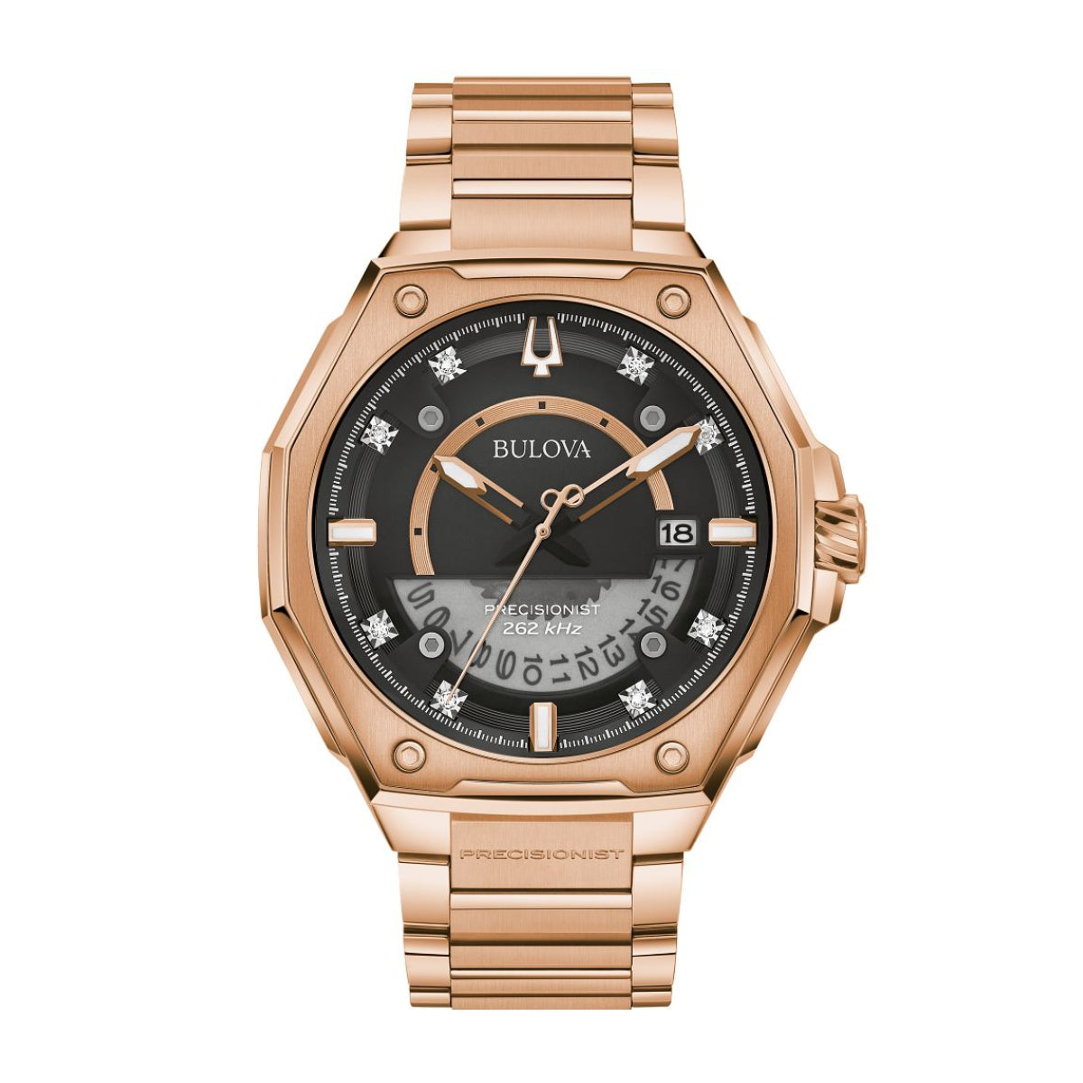 Bulova Men's Precisionist X Pink Gold-Tone Stainless Steel Watch with Black Dial