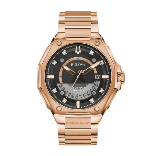 Bulova Men's Precisionist X Pink Gold-Tone Stainless Steel Watch with Black Dial