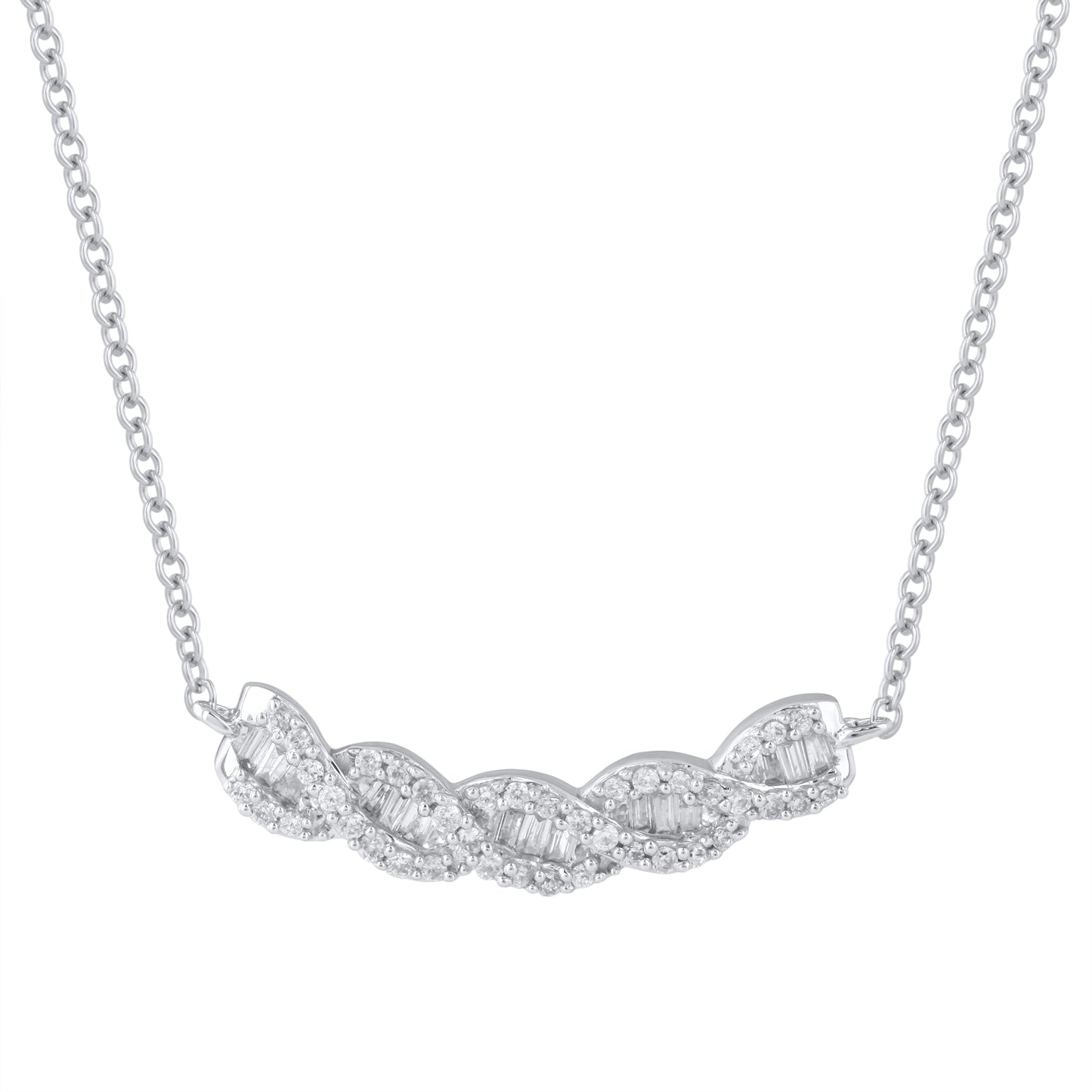 1/4 ct. tw. Round Brilliant and Baguette Diamond Fashion Pendant in 10K White Gold