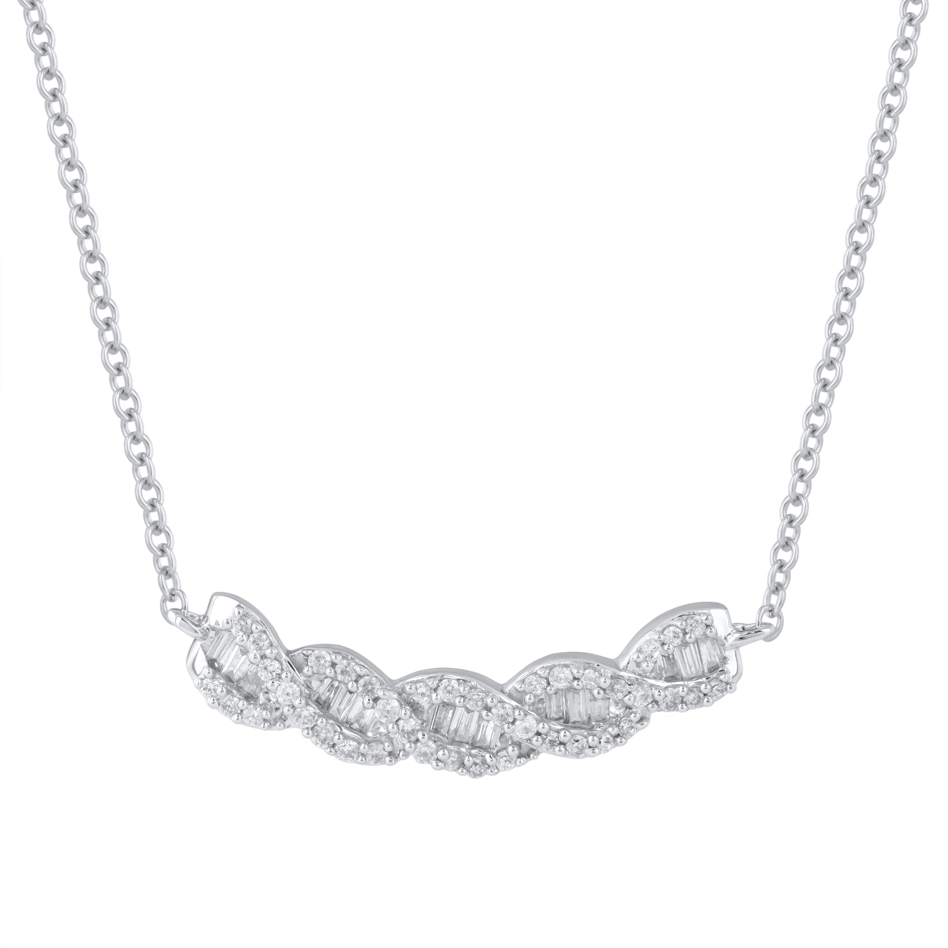 1/4 ct. tw. Round Brilliant and Baguette Diamond Fashion Pendant in 10K White Gold