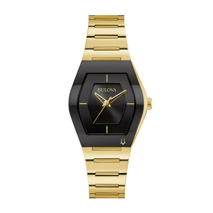 Bulova Ladies' Gemini Gold-Tone Stainless Steel Watch with Black Dial