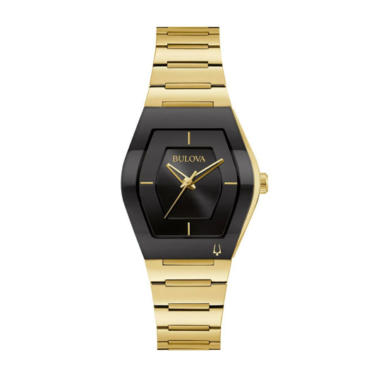 Bulova Ladies' Gemini Gold-Tone Stainless Steel Watch with Black Dial