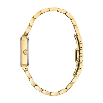 Bulova Ladies' Quadra Gold-Tone Stainless Steel Watch with Champagne Dial front view