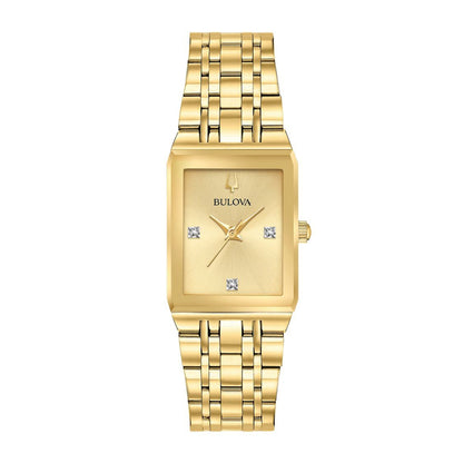 Bulova Ladies' Quadra Gold-Tone Stainless Steel Watch with Champagne Dial