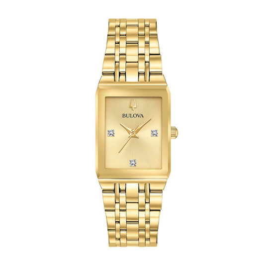 Bulova Ladies' Quadra Gold-Tone Stainless Steel Watch with Champagne Dial