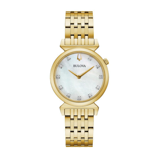 Bulova Ladies' Regatta Gold-Tone Stainless Steel Watch with Mother of Pearl Dial