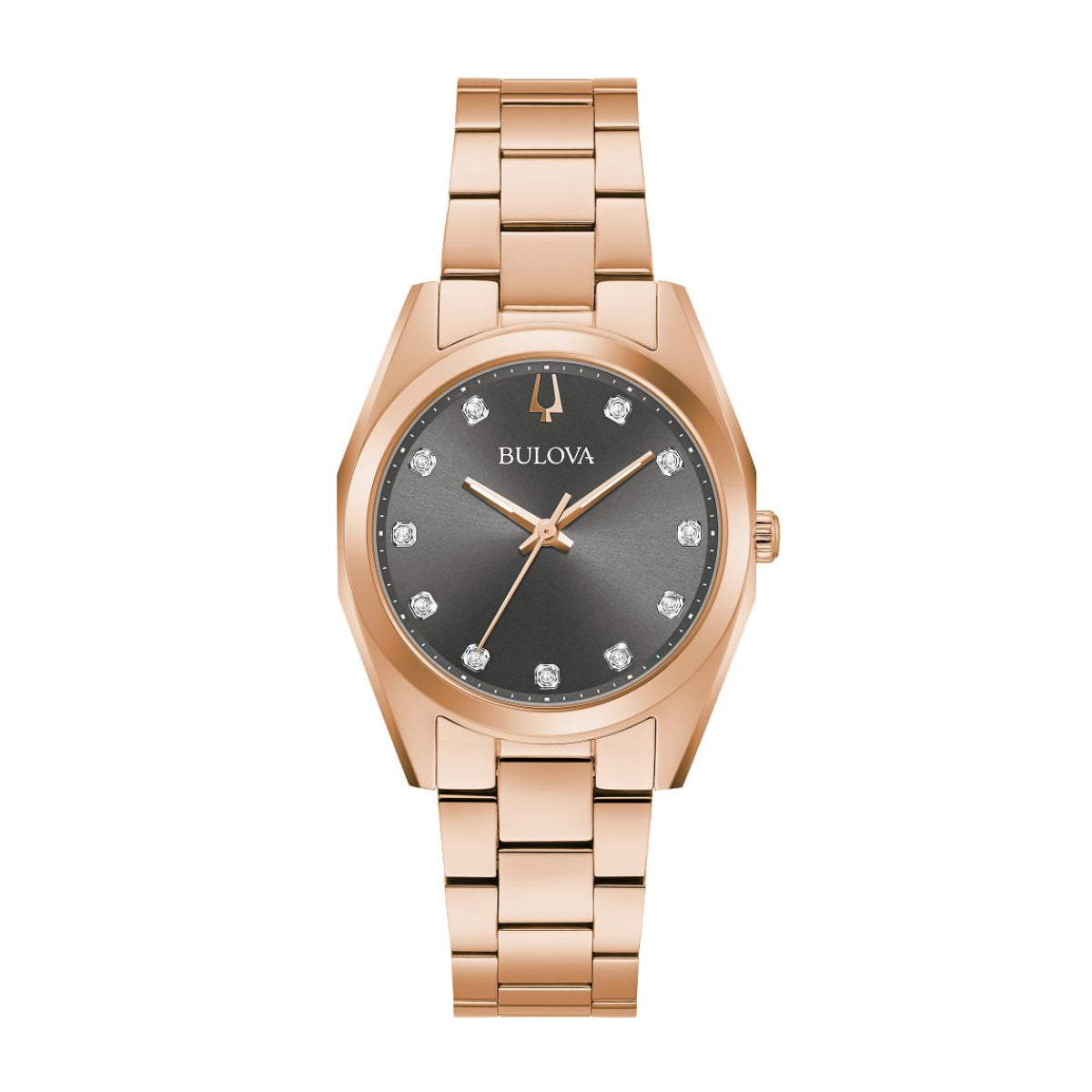 Bulova Ladies' Surveyor Pink Gold-Tone Stainless Steel Watch with Black Dial