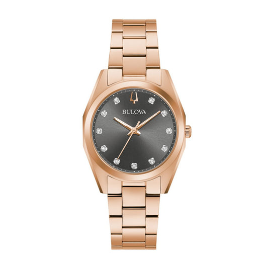 Bulova Ladies' Surveyor Pink Gold-Tone Stainless Steel Watch with Black Dial