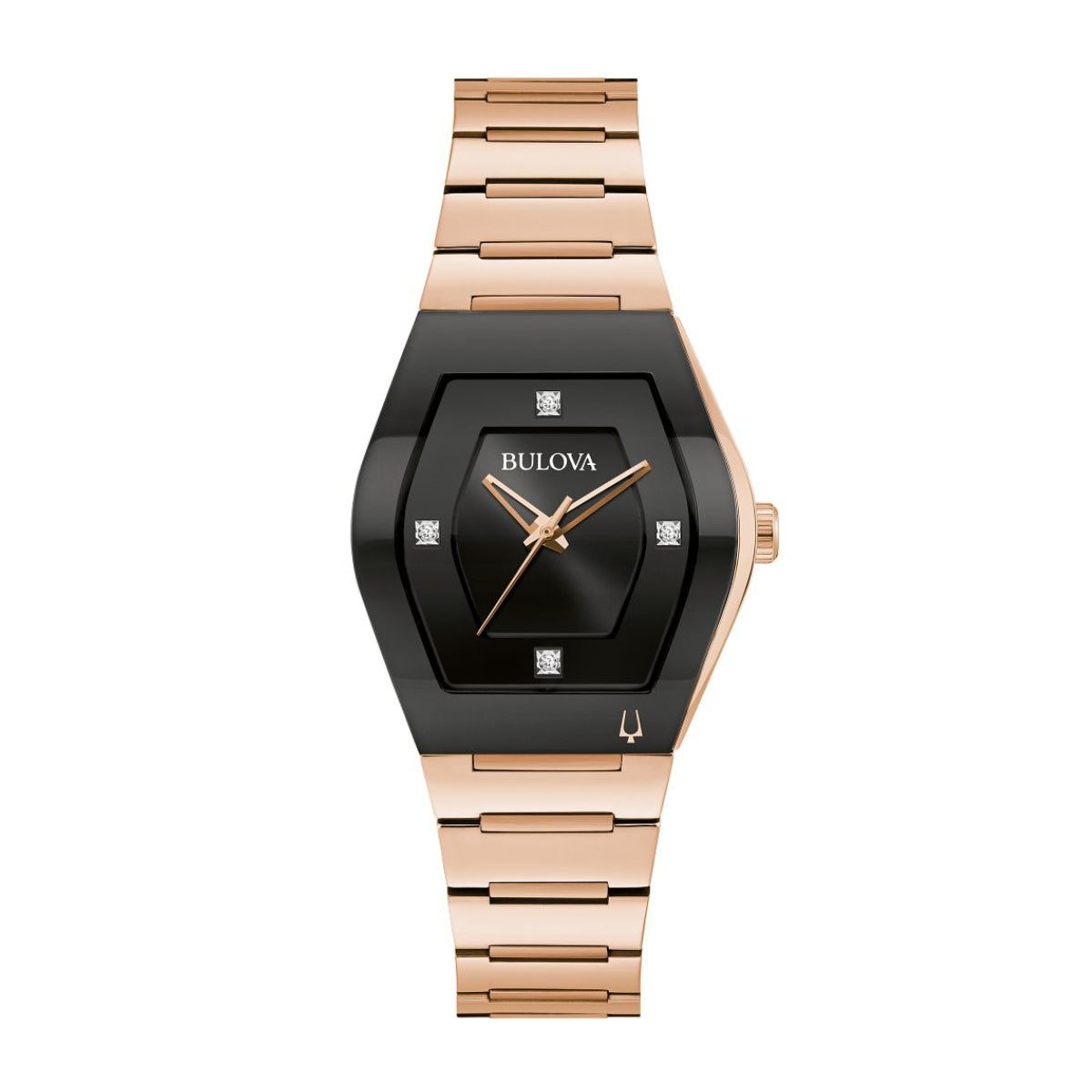 Bulova Ladies' Gemini Pink Gold-Tone Stainless Steel Watch with Black Dial