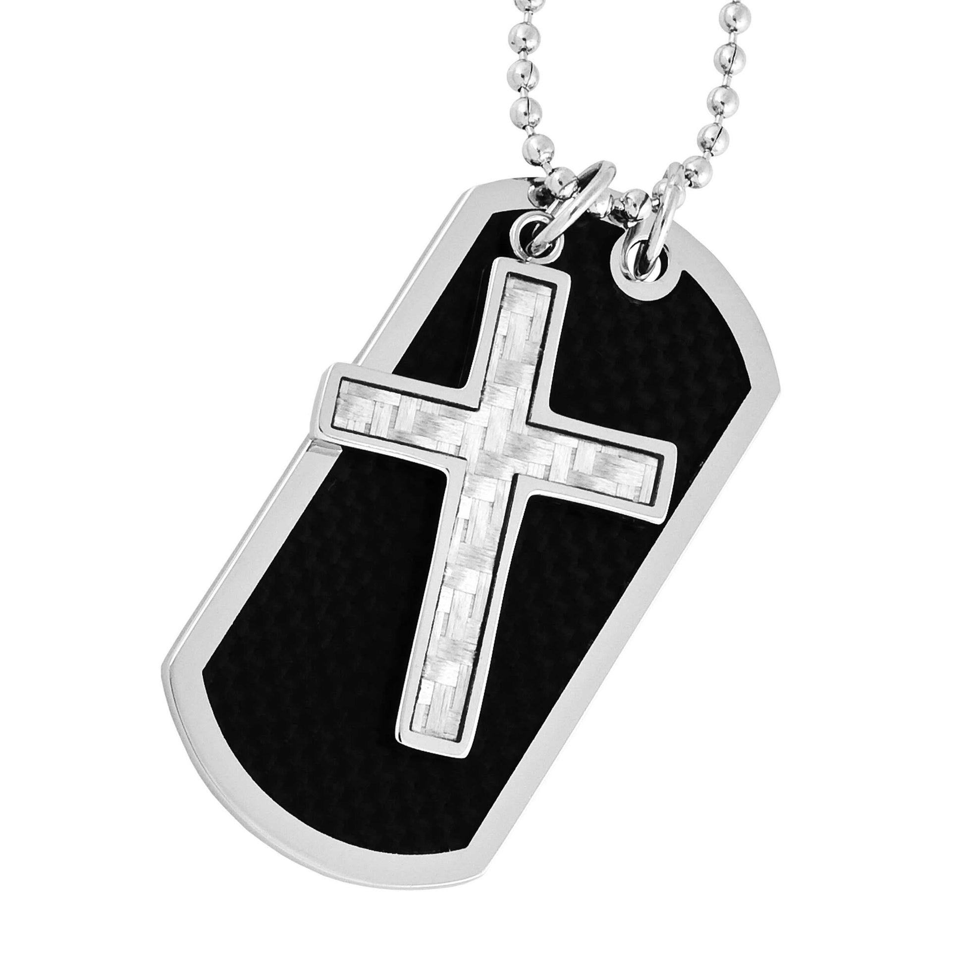 Men's Dog Tag and Cross Necklace in Stainless Steel