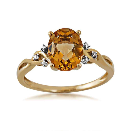 Oval Citrine & Diamond Accent Twist Shank Ring in 10K Yellow Gold