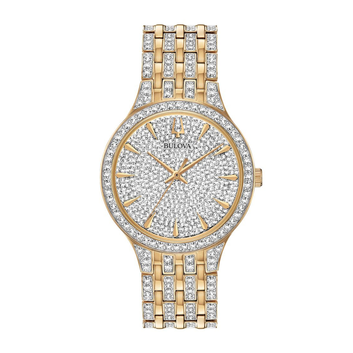 Bulova Men's Phantom Crystal Collection Gold-Tone Stainless Steel Watch with Crystal Pave Dial