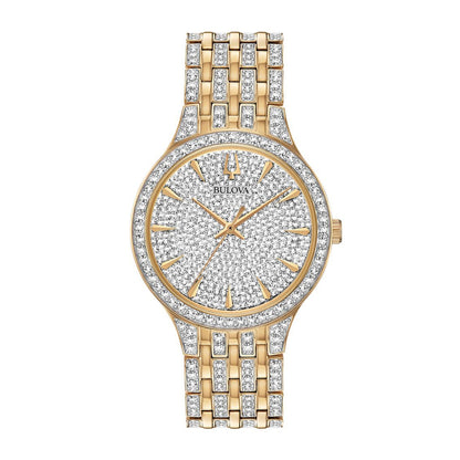 Bulova Men's Phantom Crystal Collection Gold-Tone Stainless Steel Watch with Crystal Pave Dial