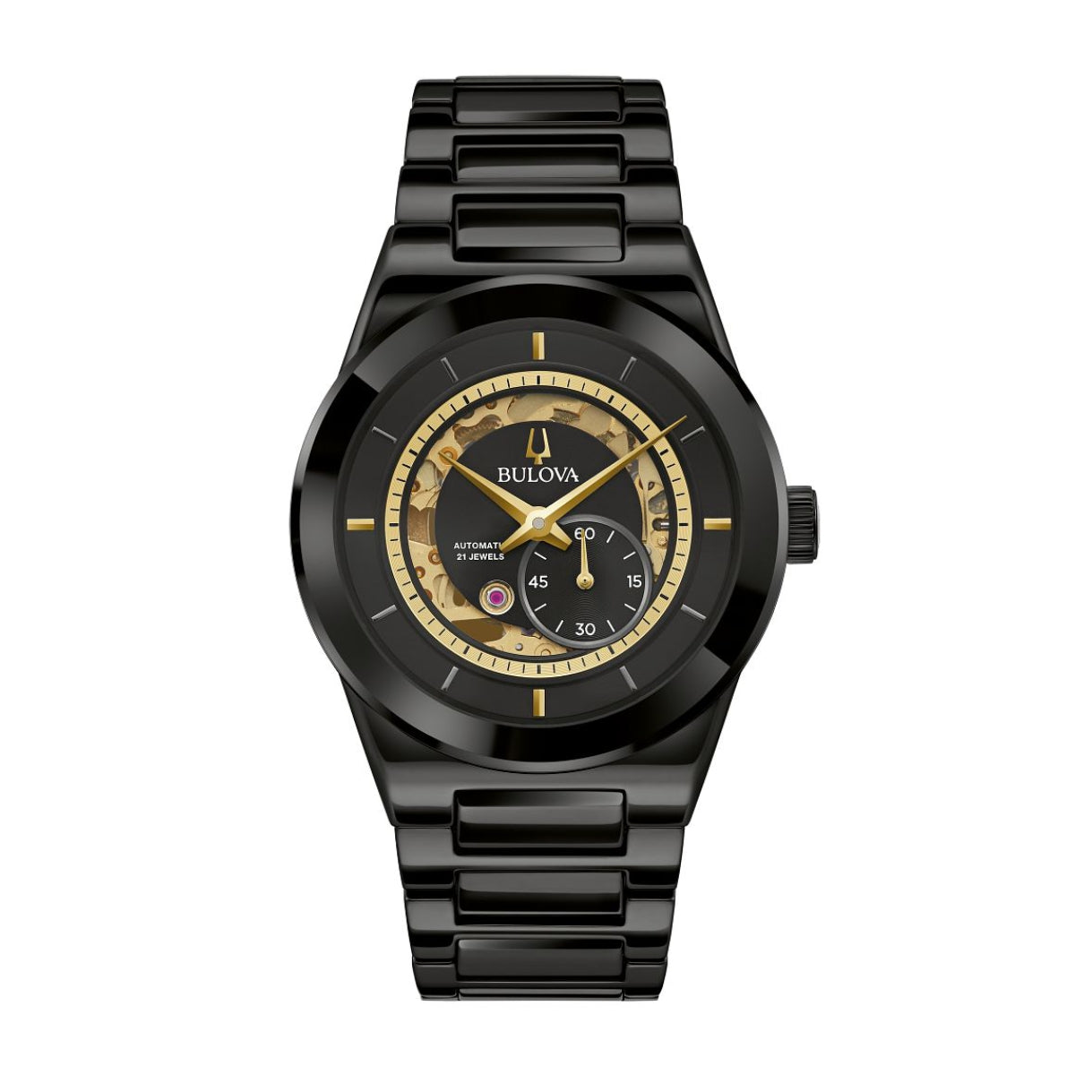 Bulova Men's Millennia Black Ceramic & Stainless Steel Watch with Black & Gold-Tone Open Aperture Dial