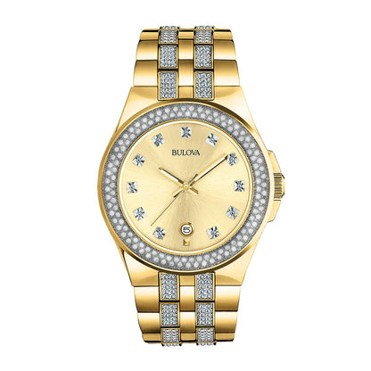 Bulova Men's Phantom Crystal Collection Gold-Tone Stainless Steel Watch with Champagne Dial