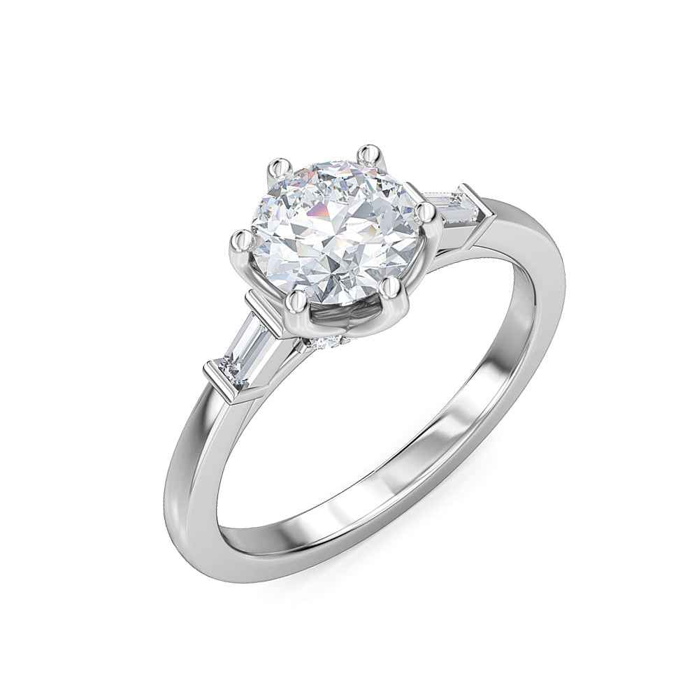 Designed With Love 1/7 ct. tw. Baguette Diamond Semi-Mount Engagement Ring in 14K White Gold front view