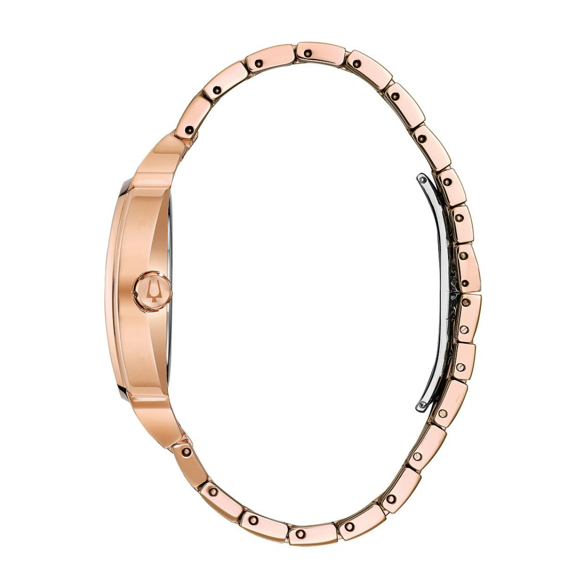 Bulova Men's Phantom Crystal Collection Pink Gold-Tone Stainless Steel Watch with Crystal Pave Dial front view