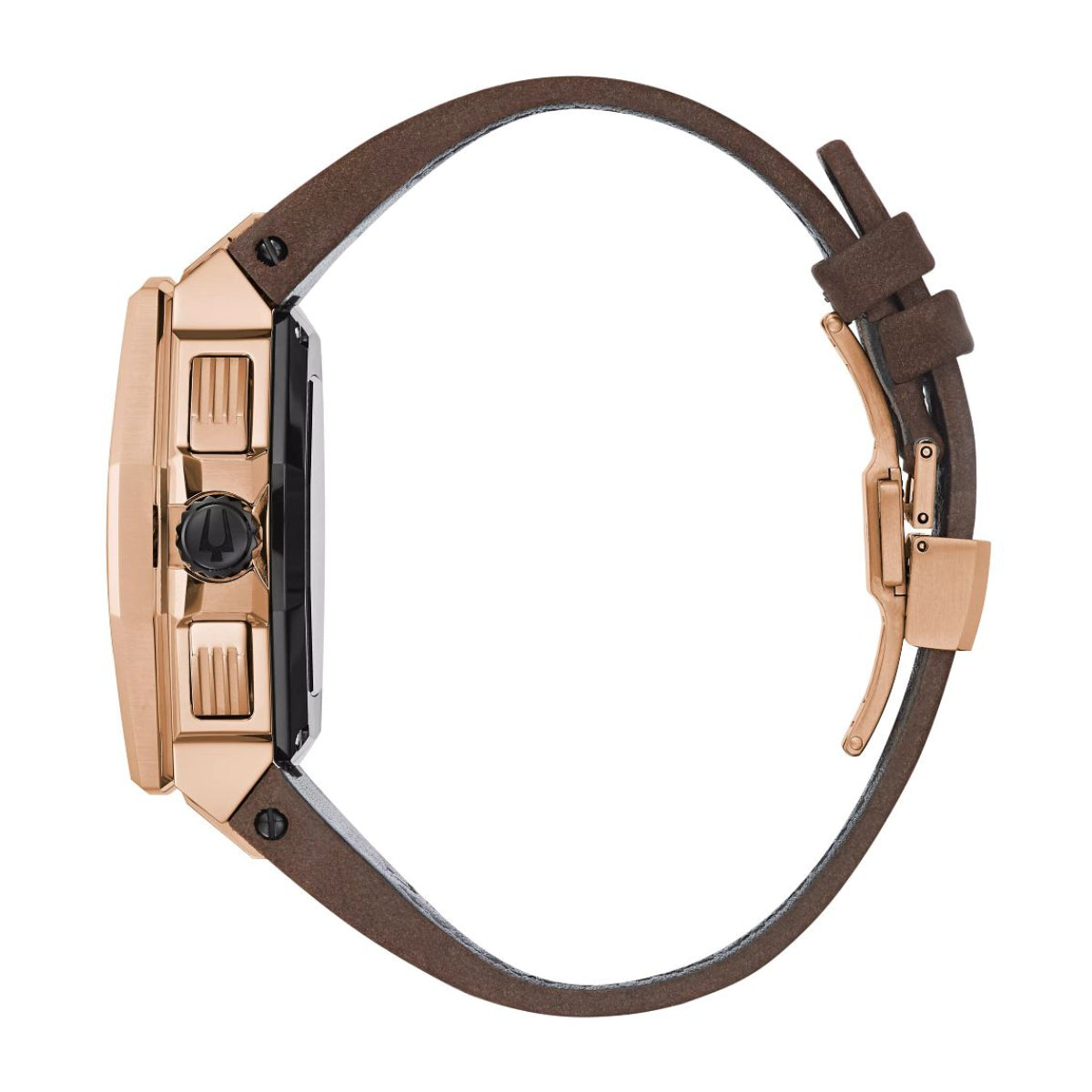 Bulova Men's Precisionist Pink Gold-Tone Stainless Steel Watch with Brown Leather Strap front view
