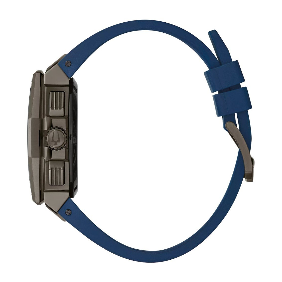 Bulova Men's Precisionist Gray Stainless Steel Watch with Blue Dial & Blue Rubber Strap front view