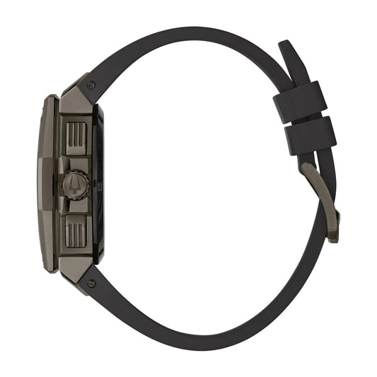 Bulova Men's Precisionist Gray Stainless Steel Watch with Black Dial & Black Rubber Strap front view