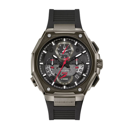 Bulova Men's Precisionist Gray Stainless Steel Watch with Black Dial & Black Rubber Strap