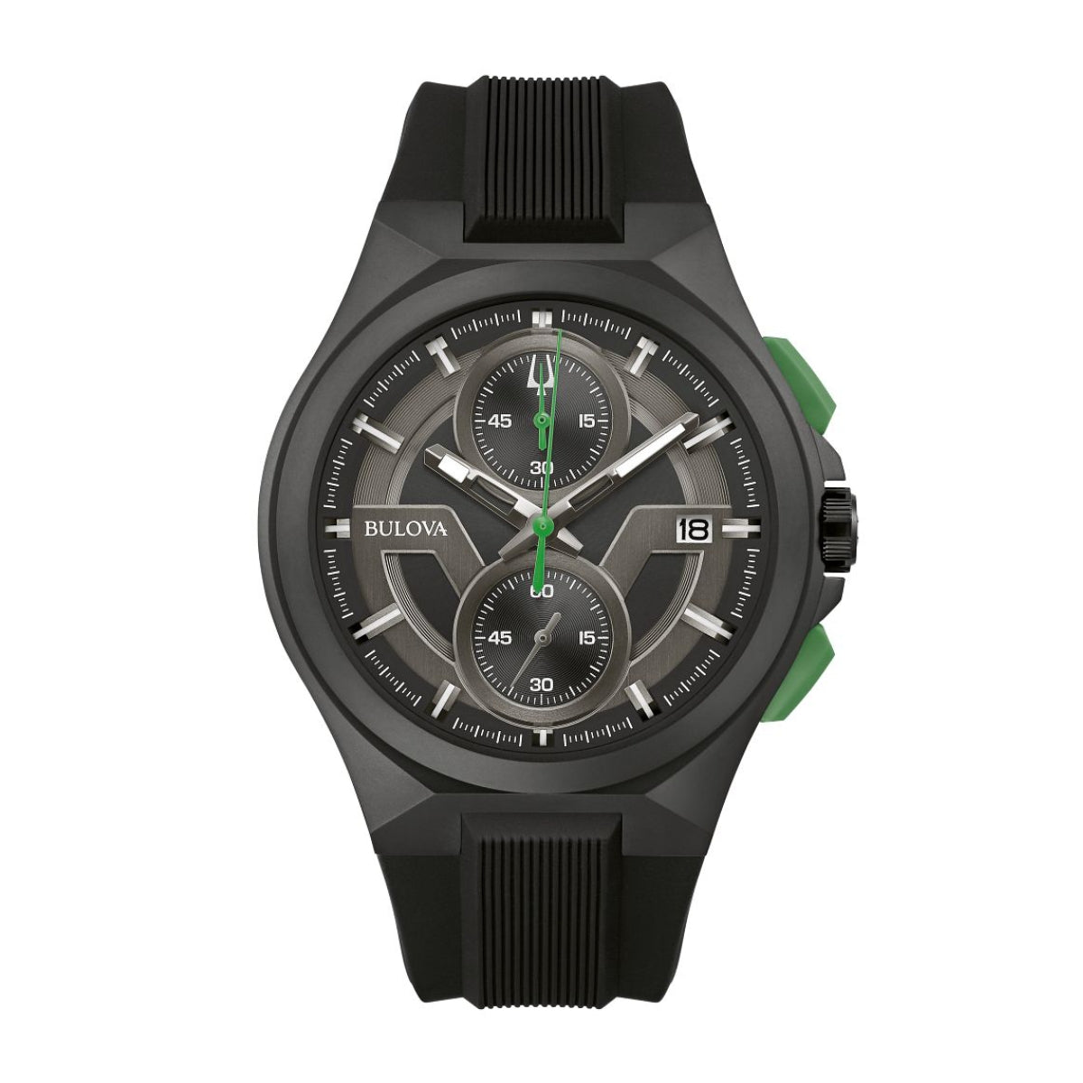 Bulova Men's Maquina Black Stainless Steel Watch with Black Dial & Black Silicone Strap