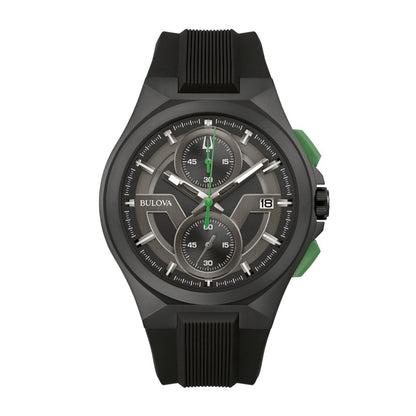 Bulova Men's Maquina Black Stainless Steel Watch with Black Dial & Black Silicone Strap