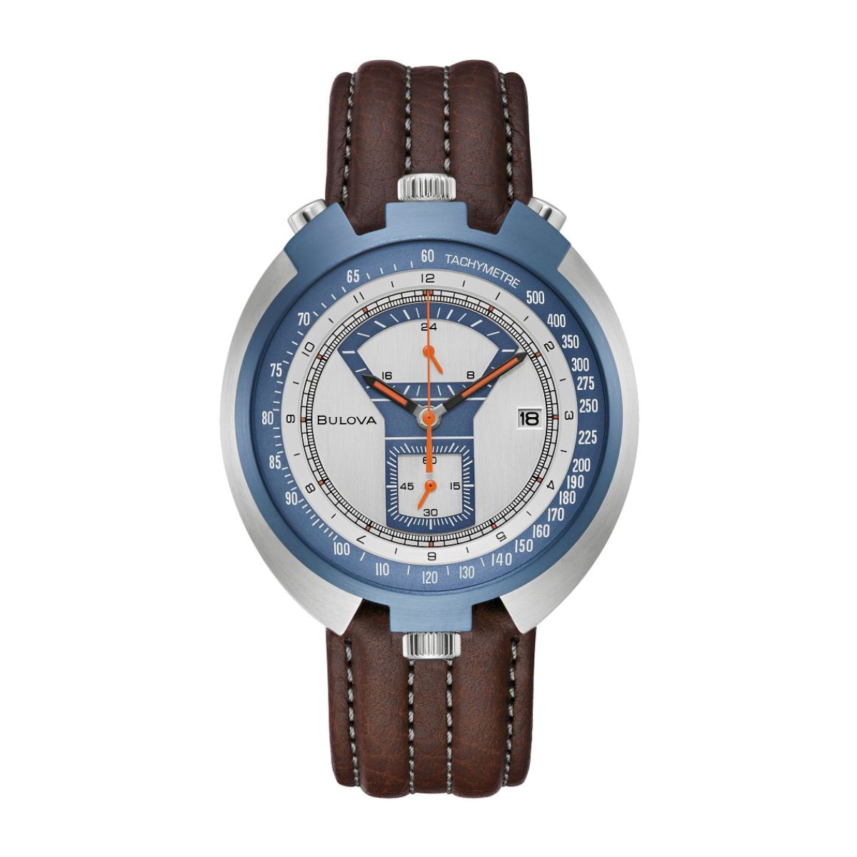 Bulova Men's Parking Meter Archive Series Blue & Gray Stainless Steel Watch with Brown Leather Strap