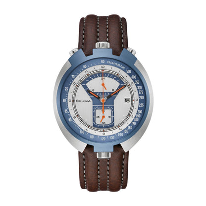 Bulova Men's Parking Meter Archive Series Blue & Gray Stainless Steel Watch with Brown Leather Strap