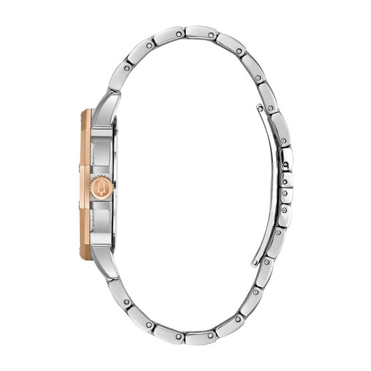 Bulova Men's Octava Two-Tone White & Pink Stainless Steel Watch with Crystal Pave Dial front view
