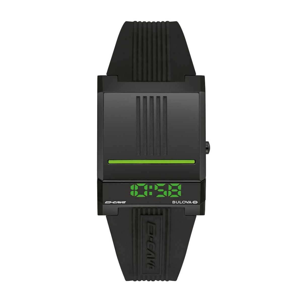 Bulova Men's Archive Computron Black Stainless Steel Watch with Green Digital Display