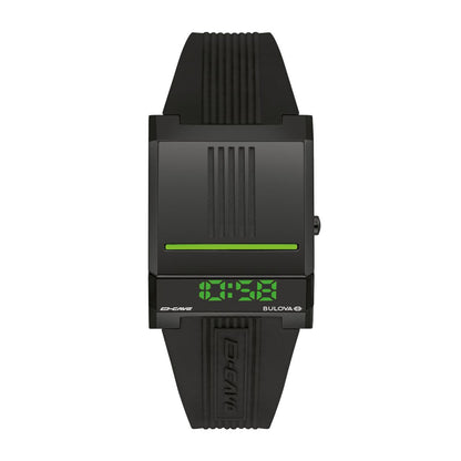 Bulova Men's Archive Computron Black Stainless Steel Watch with Green Digital Display