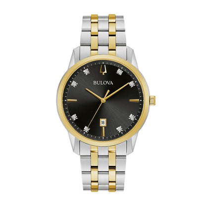 Bulova Men's Sutton Two-Tone Stainless Steel Watch with Black Dial