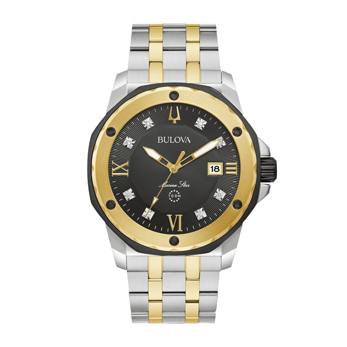 Bulova Men's Marine Star Two-Tone Stainless Steel Watch with Black Dial