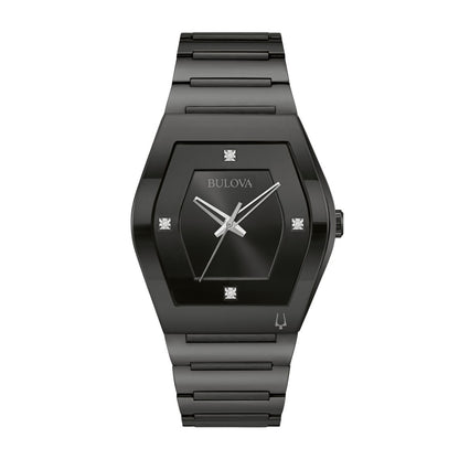 Bulova Men's Gemini Black Stainless Steel Watch with Black Dial