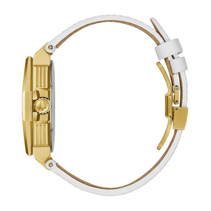 Bulova Men's Precisionist X Gold-Tone Stainless Steel Watch with White Leather Strap front view