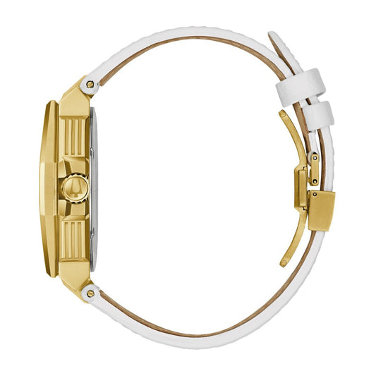 Bulova Men's Precisionist X Gold-Tone Stainless Steel Watch with White Leather Strap front view