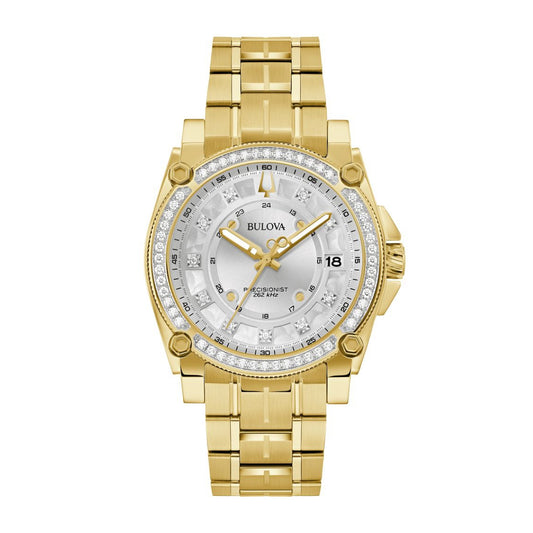 Bulova Men's Precisionist Gold-Tone Stainless Steel Watch with Silver Dial